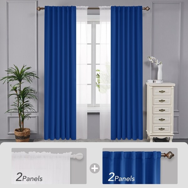 Deconovo Mix & Match Blackout and White Sheer 4 Piece Curtain