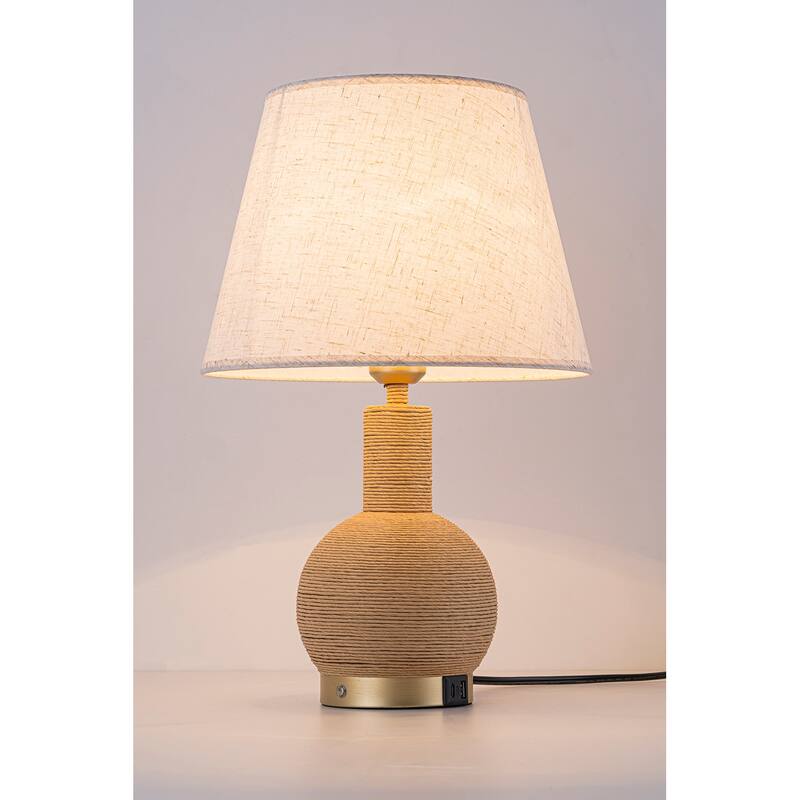 Amber 19" Rattan Table Lamp with USB 3-Way Touch Dimmer
