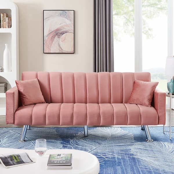 Eureka Vintage Convertible Futon Sofa Bed, Modern Velvet Loveseat Couch