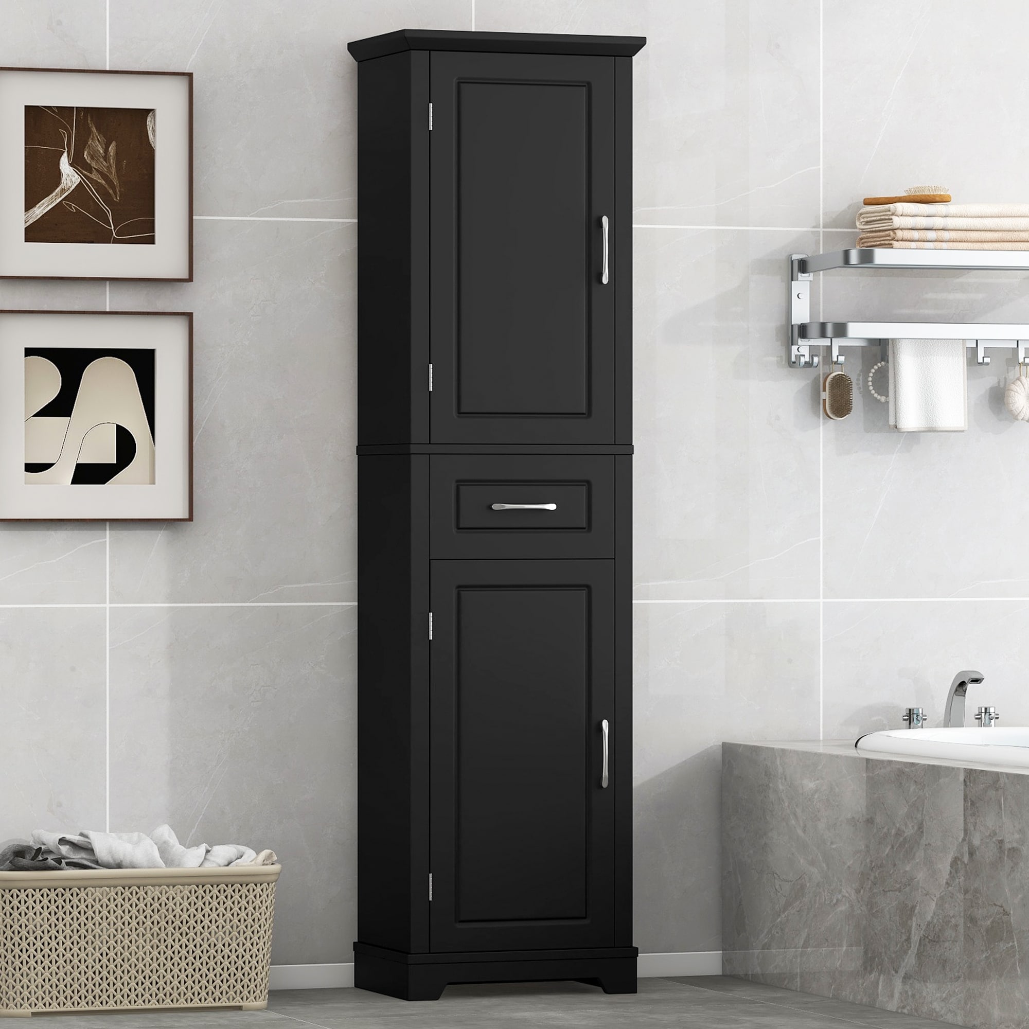 Bathroom Cabinet with Door Shelves, Bathroom Floor Storage Cabinet, Kitchen Pantry Cabinet with 2 Doors & Adjustable Shelves