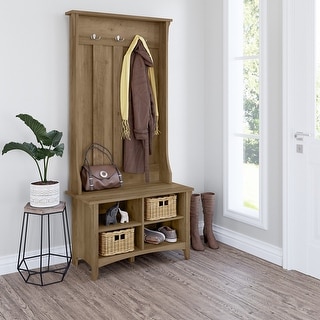Bush furniture salinas hall tree with top storage bench in antique white