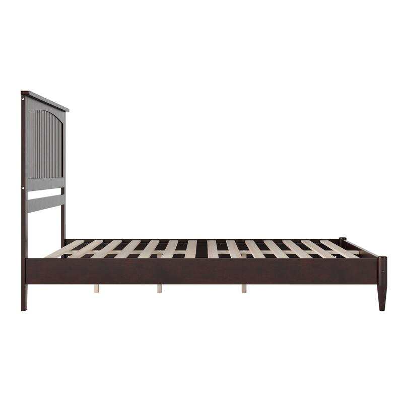 Solid Wood Low Profile Platform Bed - Queen Size, USB Charging, Espresso Finish, Modern Bedroom Furniture