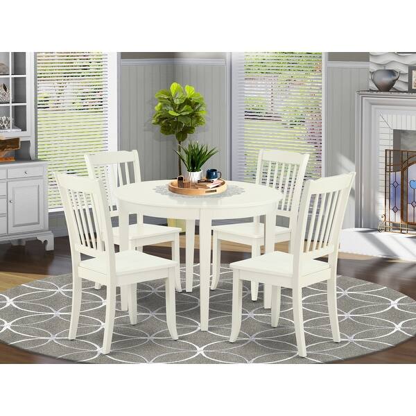 Dining Room Table Set Includes Round 42 Inch Table and Vertical Slatted