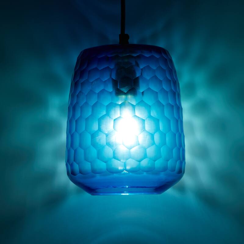 Beverly River of Goods Black Metal and Blue Hand-Blown Glass Globe 7-Inch Pendant Light with Adjustable Hanging Cord