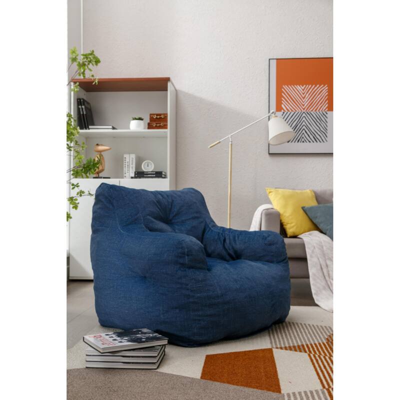 Ivory Soft Velvet Bean Bag Chair with Memory Foam Filling - Blue