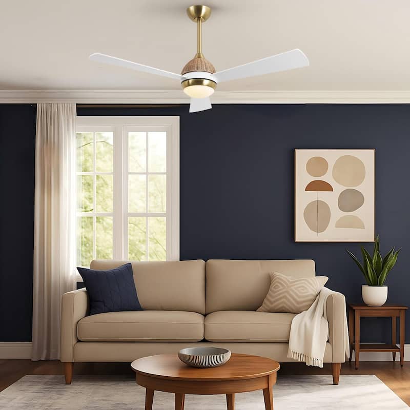 52" 3-Blade Rattan Ceiling Fan with LED Light and Remote Control