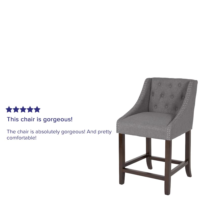 Transitional Tufted Upholstered/Walnut Finish Counter Stool (Set of 2)