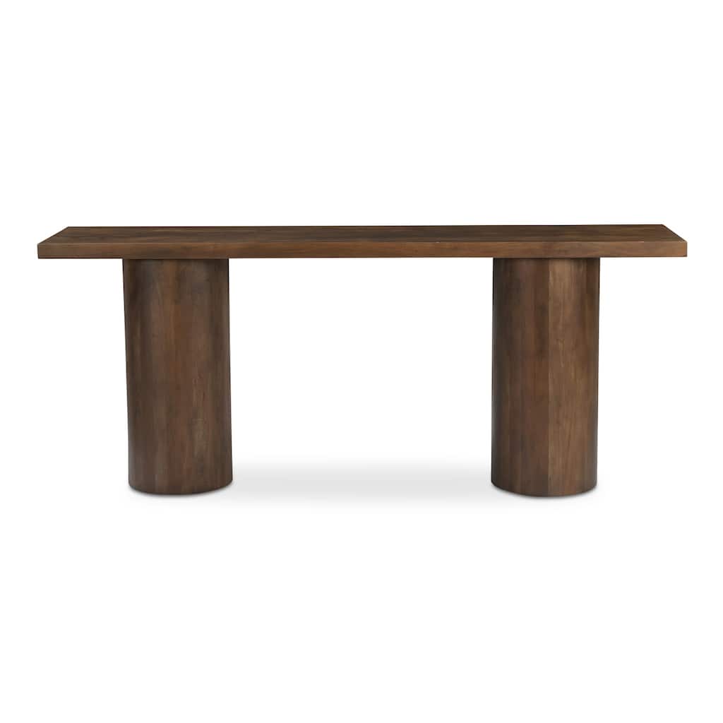 NADAAL STUDIOS Elowynne Console Table, Reclaimed Neem Wood with Twin Cylindrical Bases, Warm Brown