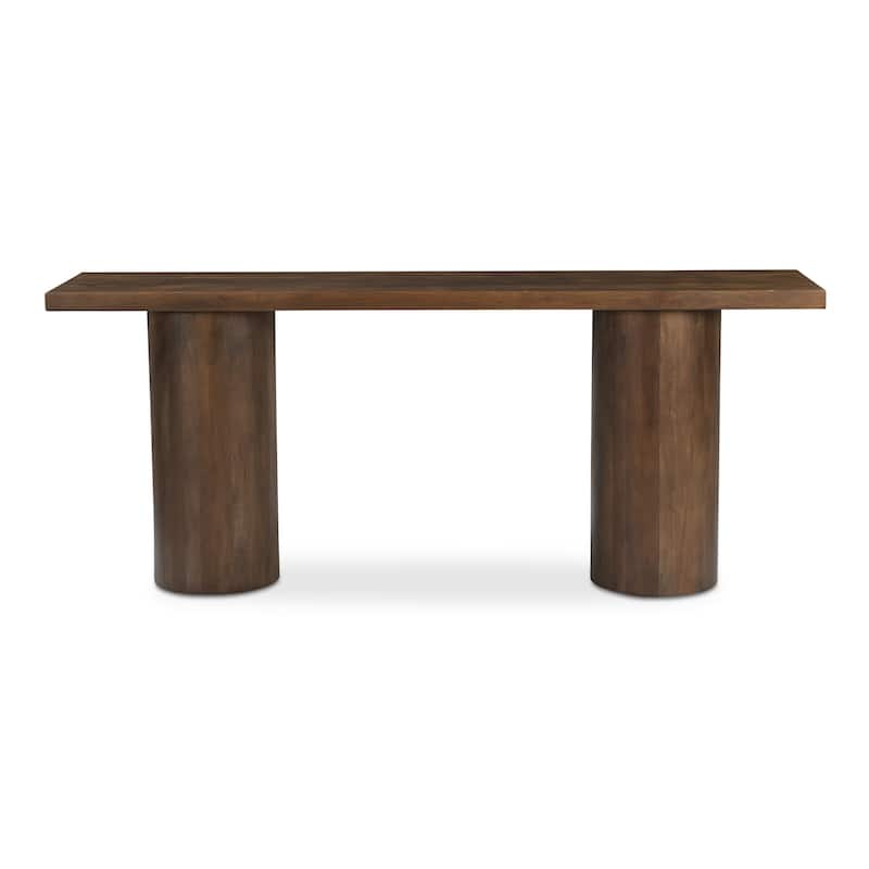NADAAL STUDIOS Elowynne Console Table, Reclaimed Neem Wood with Twin Cylindrical Bases, Warm Brown - Wood - Warm Brown