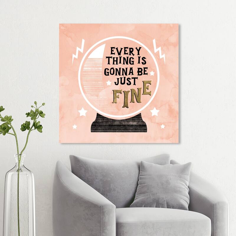 Wynwood Studio 'Just Fine' Typography and Quotes Wall Art Canvas Print Motivational Quotes and Sayings - Pink, Gold - 30 x 30