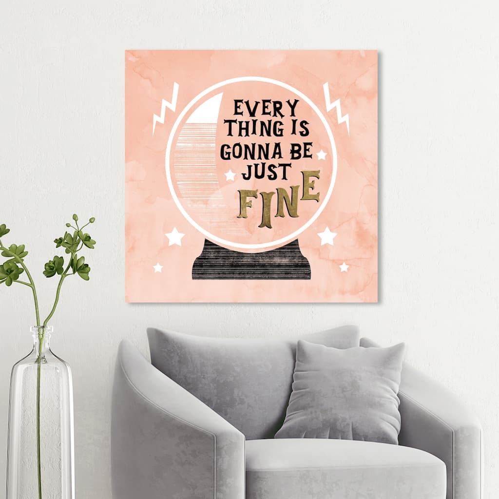 Wynwood Studio 'Just Fine' Typography and Quotes Wall Art Canvas Print Motivational Quotes and Sayings - Pink, Gold