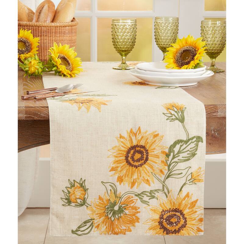 Embroidered Sunflower Design Table Runner - 16"x70"