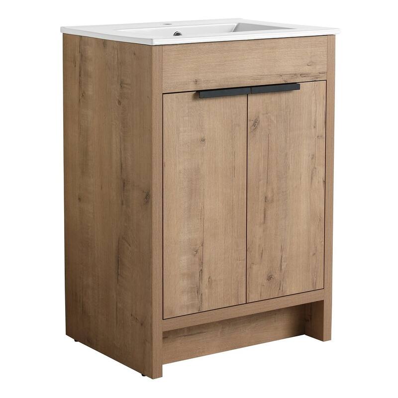 24", 30", 36" Freestanding Bathroom Vanity with White Ceramic Sink & Soft-Close Doors