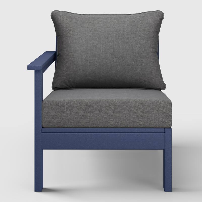 Birchwood All Weather HDPE Outdoor Patio Deep Seating Navy Blue Left Arm Facing Chair With Cushions (1-Piece)