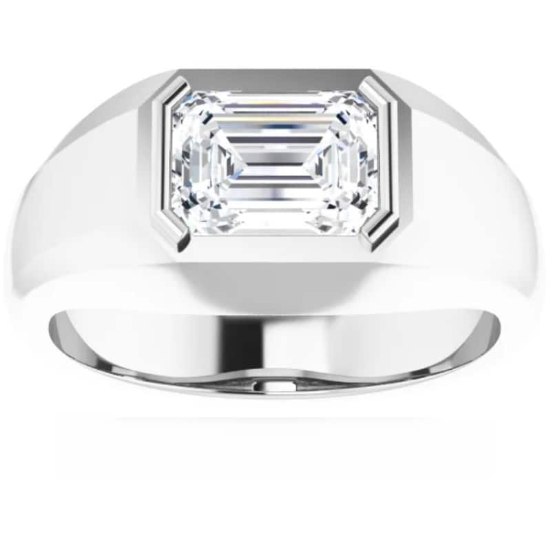 Bliss Diamond 1 3/8Ct Emerald Cut Solitaire Men's Bezel Ring in Gold Lab Grown - 6 - White