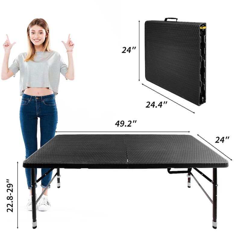 Rattan Folding Table for Indoor&Outdoor,Portable Foldable Table Rattan Plaited