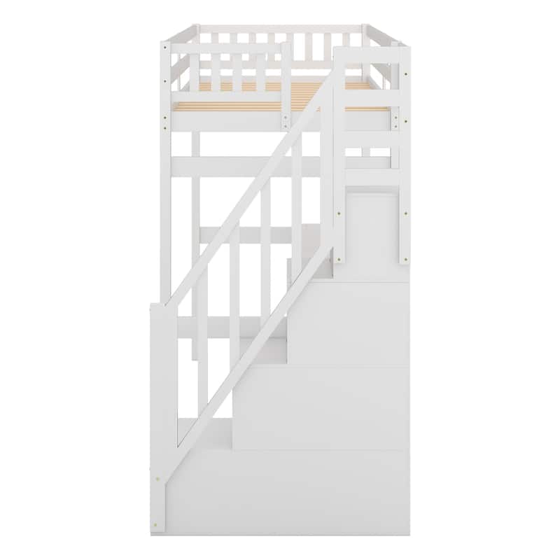 Twin Pine Loft Bed with Desk and Staircase