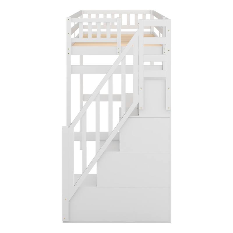 Twin Size Loft Bed with Storage Staircase and Built-in Desk, Space-Saving Design, Solid Wood Frame