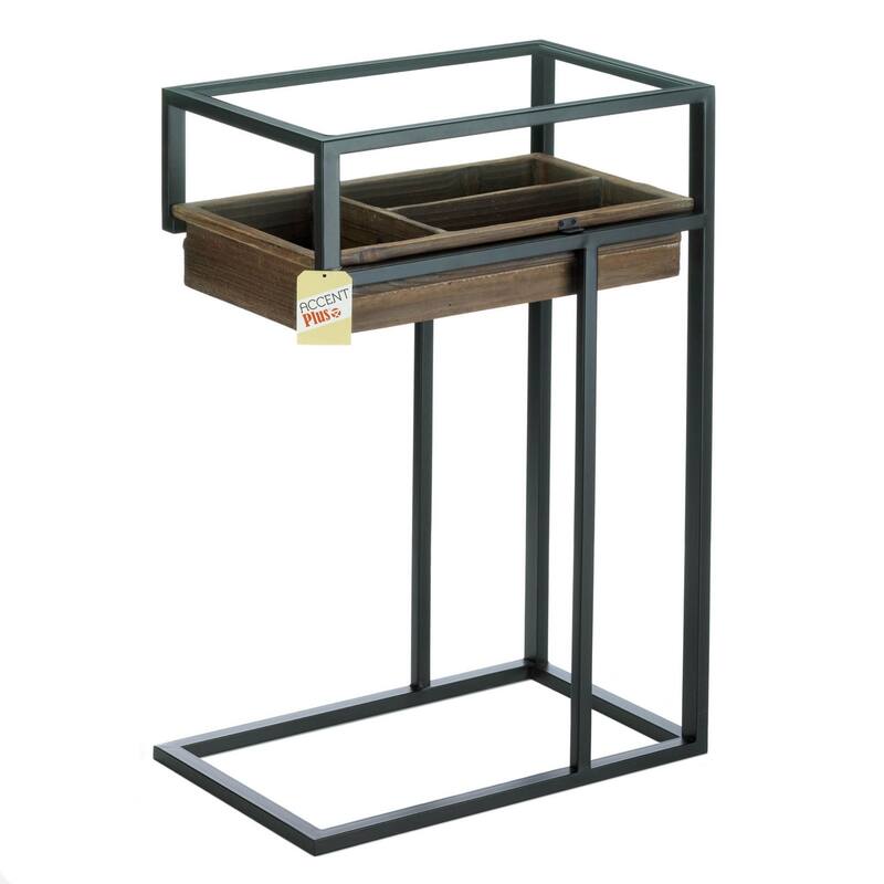 26" Brown and Black Contemporary Side Table with Slide Out Drawer
