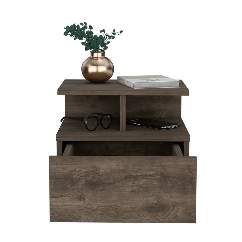 Wall-Mounted Nightstand with Drawer, Dark Walnut Finish