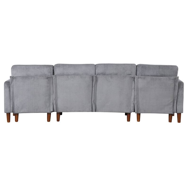 Grey 103'' Versatile U-Shaped 4-Seat Sectional Sofa with 2 Chaises, Solid Wood Legs, and Spacious Seating Areas