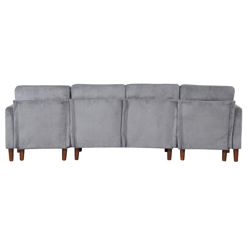 U-shaped Corduroy Fabric Combination Sofa with Solid Wood Legs and Sponge-filled Cushion