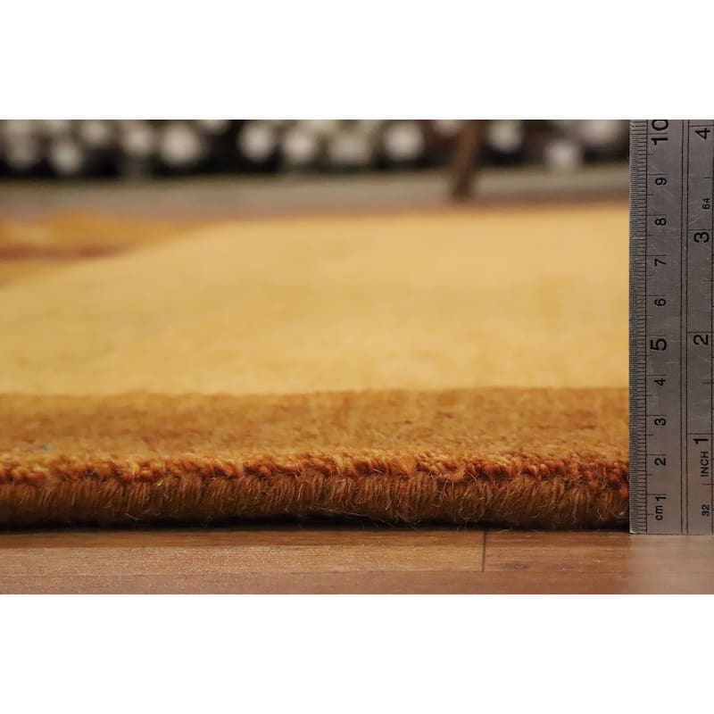 Hand Knotted Oriental 100% Wool Carpet Modern Geometric Yellow & Gold Gabbeh Area Rug - 7' 9'' X 5' 9''