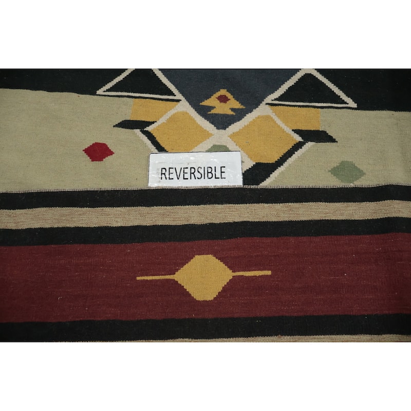 Hand Woven Oriental 100% Wool Carpet Southwestern Tribal Green Kilim Area Rug - 13' 4'' X 9' 7''
