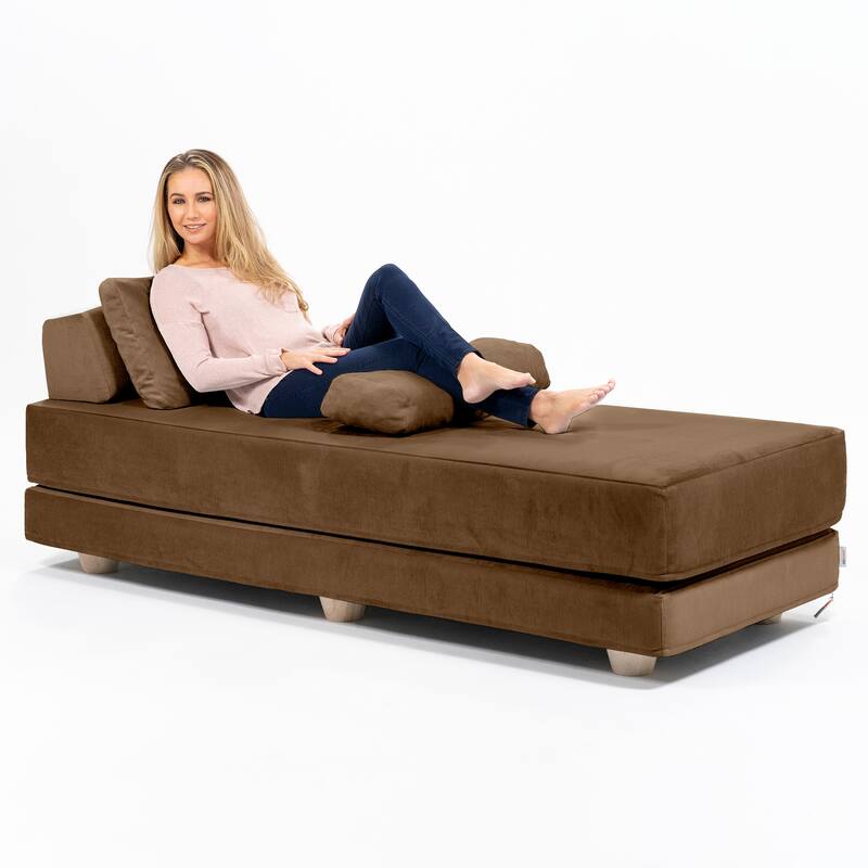 Jaxx Balshan Cushioned Micro-velvet Convertible Chaise Lounge Daybed