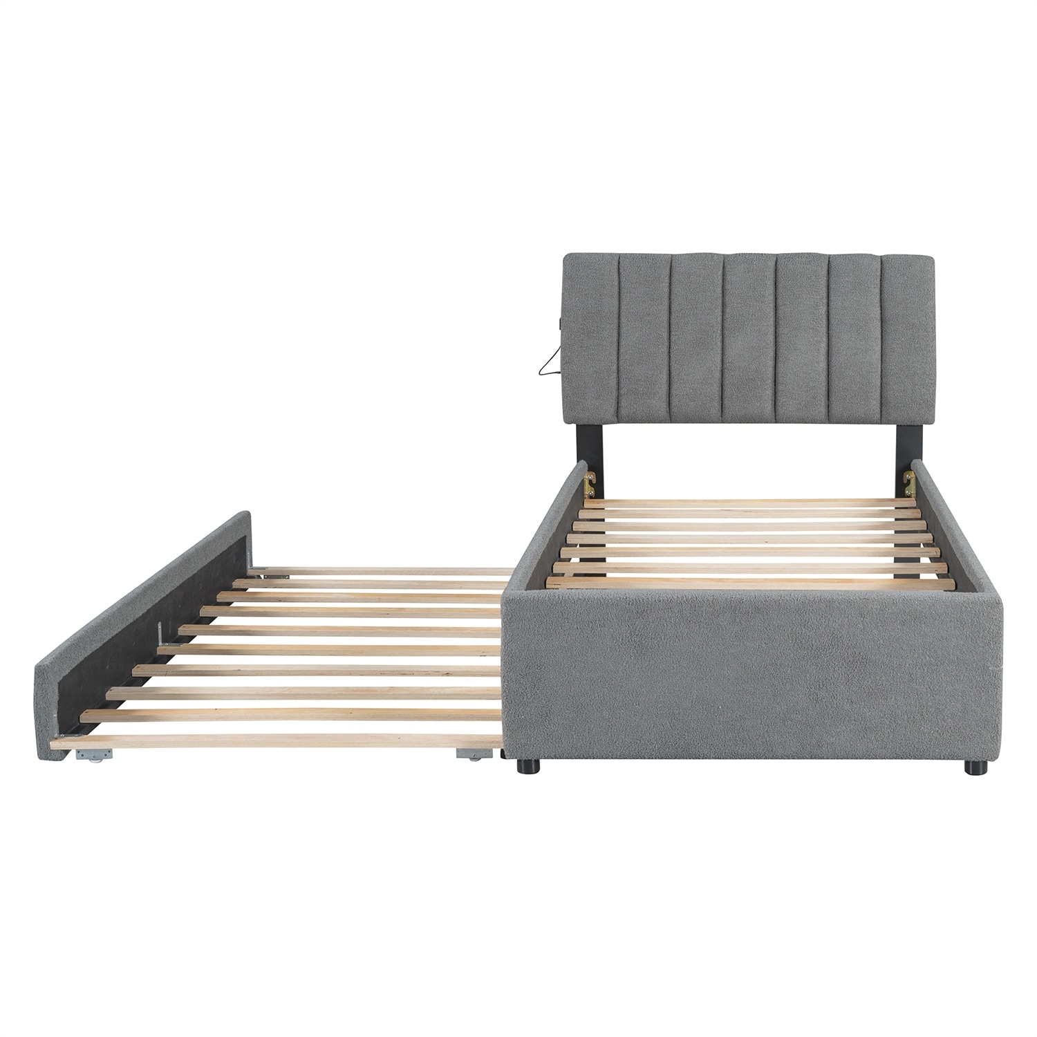 Teddy Fleece Twin Size Upholstered Platform Bed with Trundle
