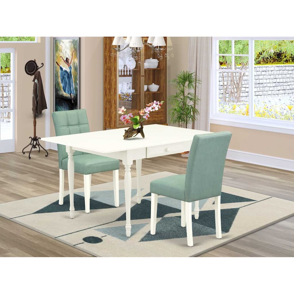 HomeStock 3-Pc Linen White Finish Rectangular Solid Wood Top with Dropleaf Dining Table Set