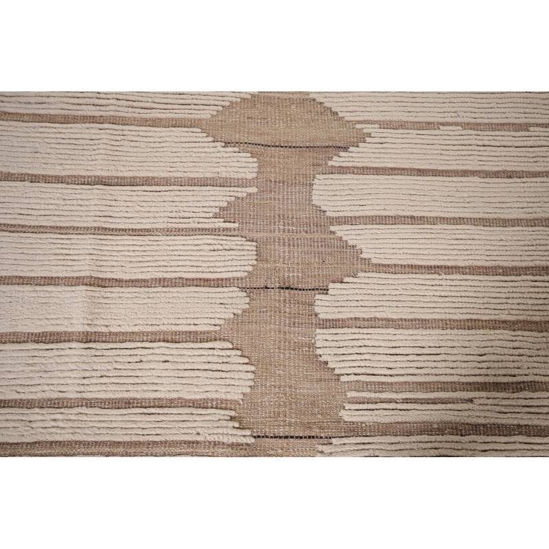 All-Over Striped Moroccan Large Area Rug Hand-Knotted Wool Carpet - 12'8"x 20'3"