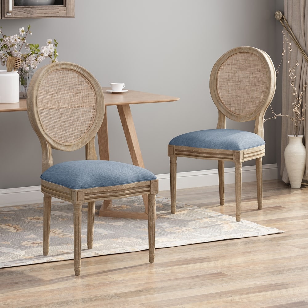 Epworth Wooden Dining Chair with Wicker and Fabric Seating (Set of 2) by Christopher Knight Home