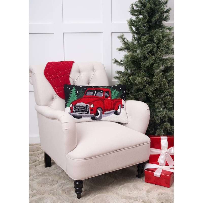 Snowy Truck Hooked Throw Pillow