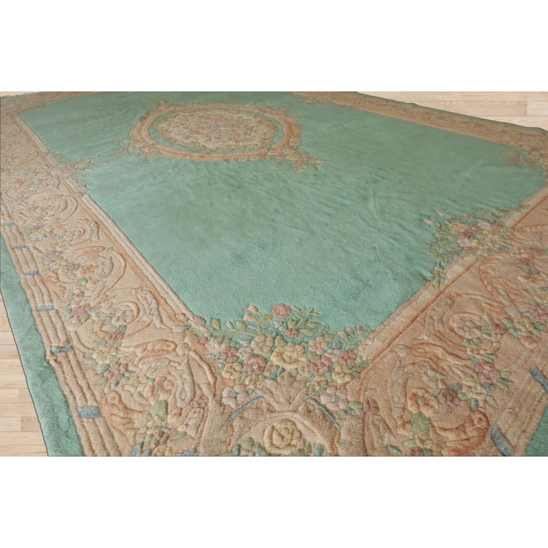 12'5''x20'5' 'Hand Knotted Wool Oversize Sea Aubusson Savonnerie Plush Pile Rug - 12' 5'' x 20' 5''