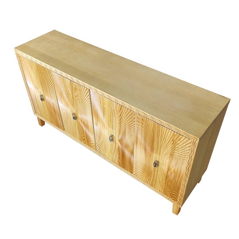 Vintage 4 Door Storage Cabinet, Carved Scatter Pattern Dining Sideboard, Large Buffet with Adjustable Shelves