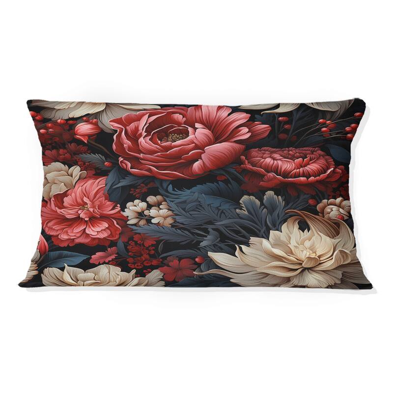 Designart "Red Victorian Opulence Floral Pattern" Floral Printed Throw Pillow