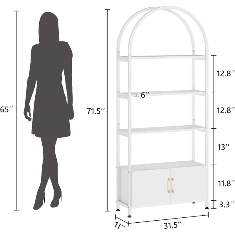 5 Levels Bookcase, Arched Shelf with Doors - 11D*31.5W*71.5H