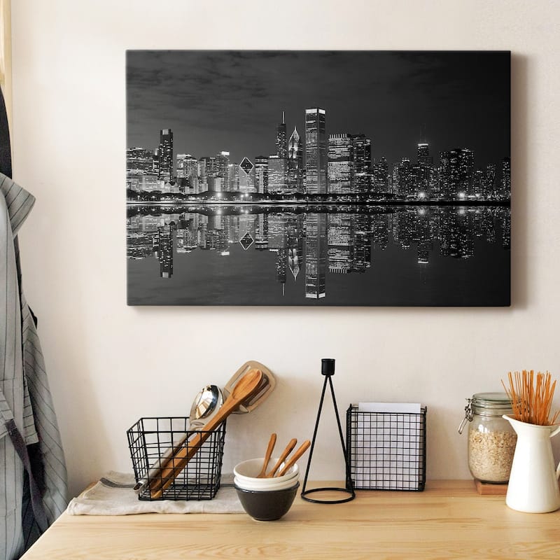 Chicago Panorama Black&White Premium Gallery Wrapped Canvas - Ready to Hang