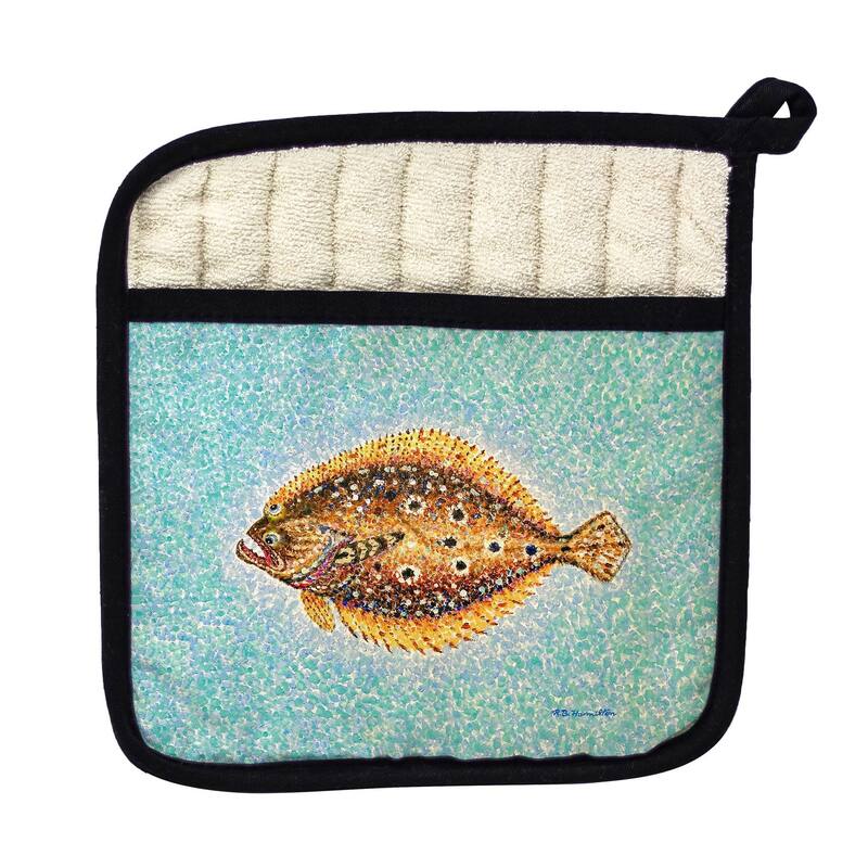 Pointillist Flounder Pot Holder - 9x9