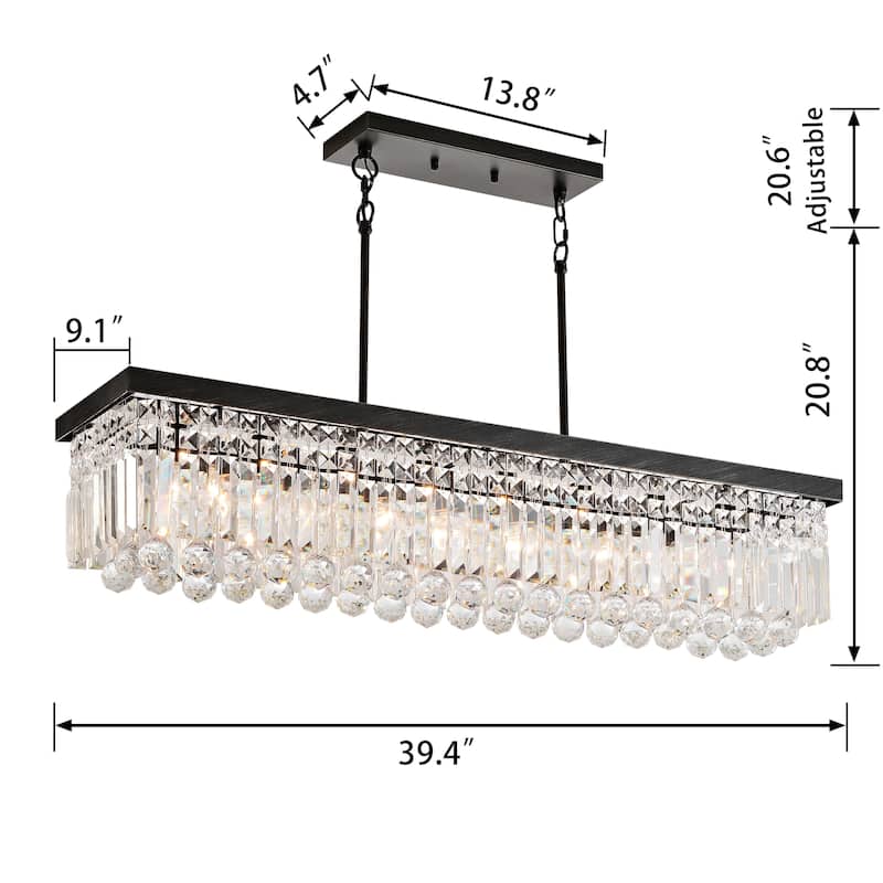 Gisela 8-light Antique Black Rectangle Crystal Chandelier - 39.4 inches L x 9.1 inches W x 20.8 inches H