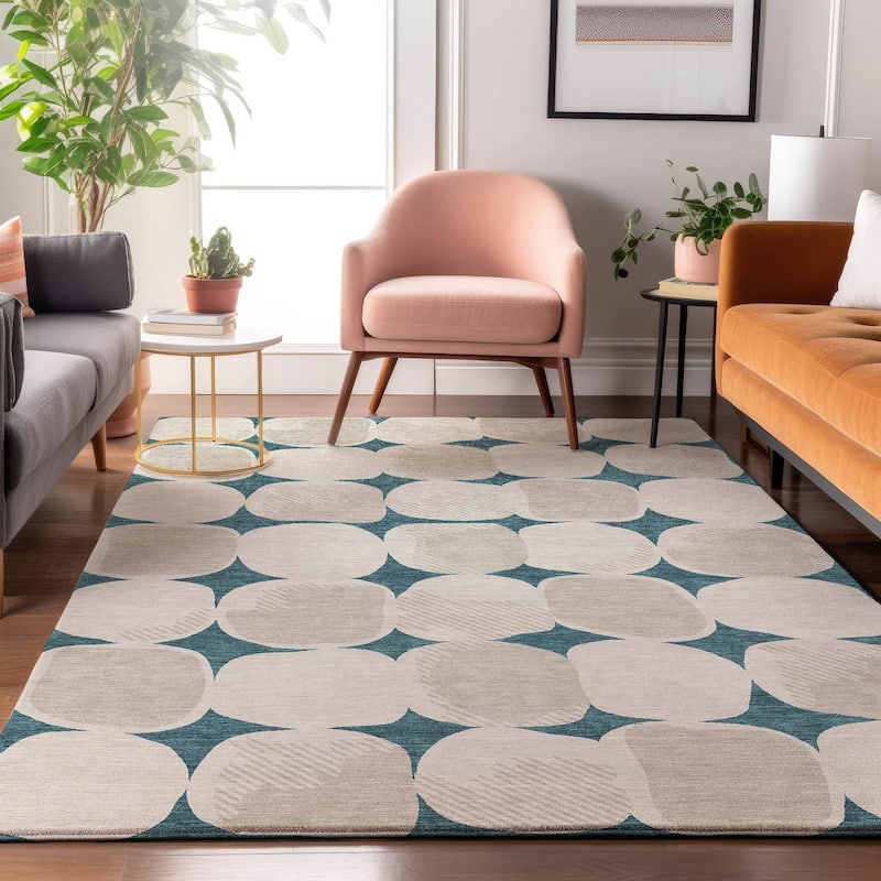 Premium Washable Super Soft Mid Century Modern Mayfield Rug - Teal - 5' x 7'6"