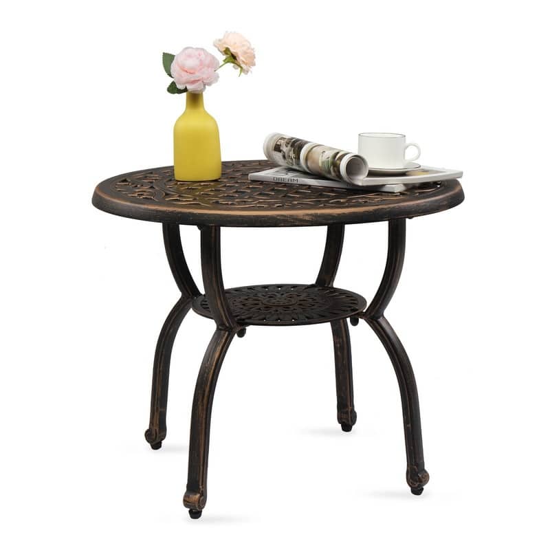 Cast Aluminum Outdoor Side Table Anti-Rust Outdoor Round End Table - Bronze
