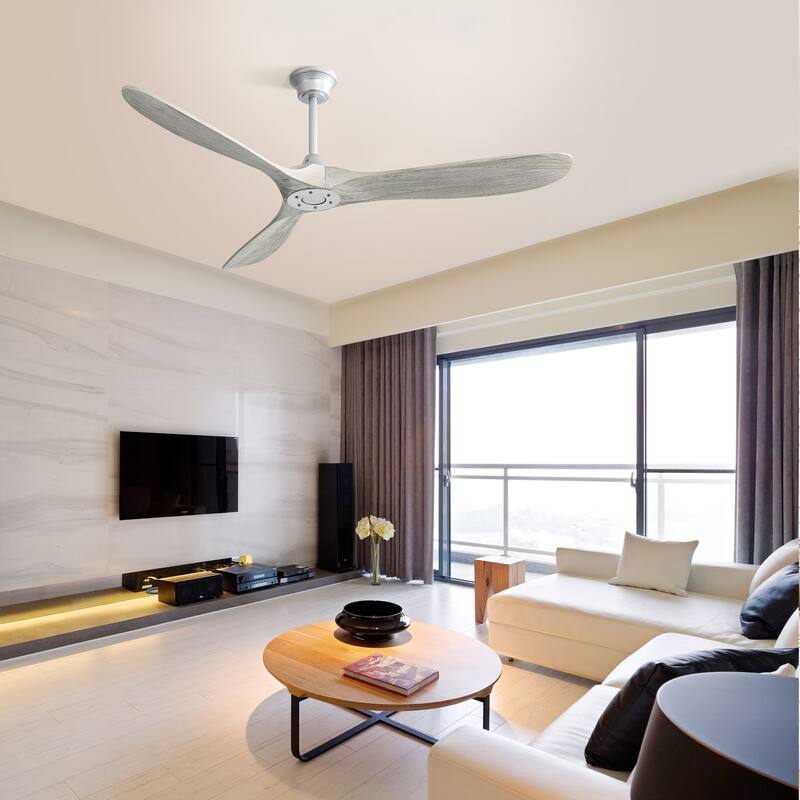 60 Inch Modern Ceiling Fan With 6 Speed Remote Control 3 Solid Wood Blade For Living Room
