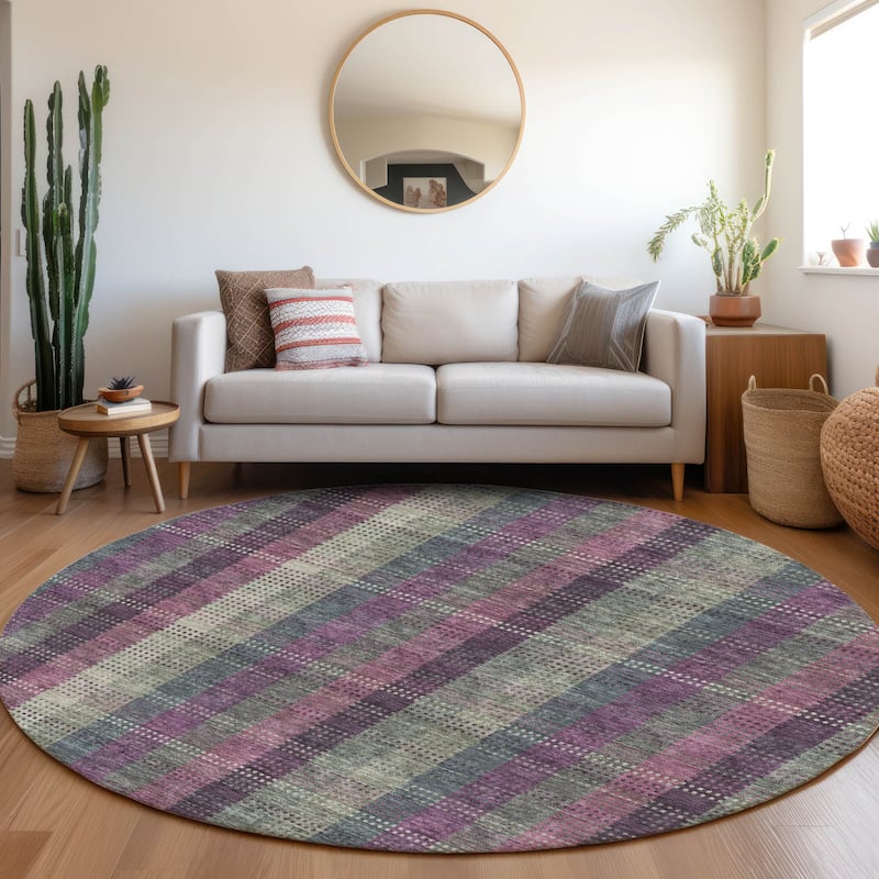 Premium Washable Super Soft Modern Plaid Mayfield Rug - Plum - 8' x 8'