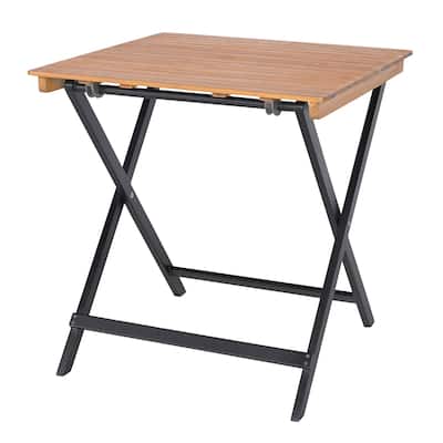 Natural-Black Acacia Wood 28 inches Square Folding Patio Table DIY Paintable - 28" x 28" x 29"