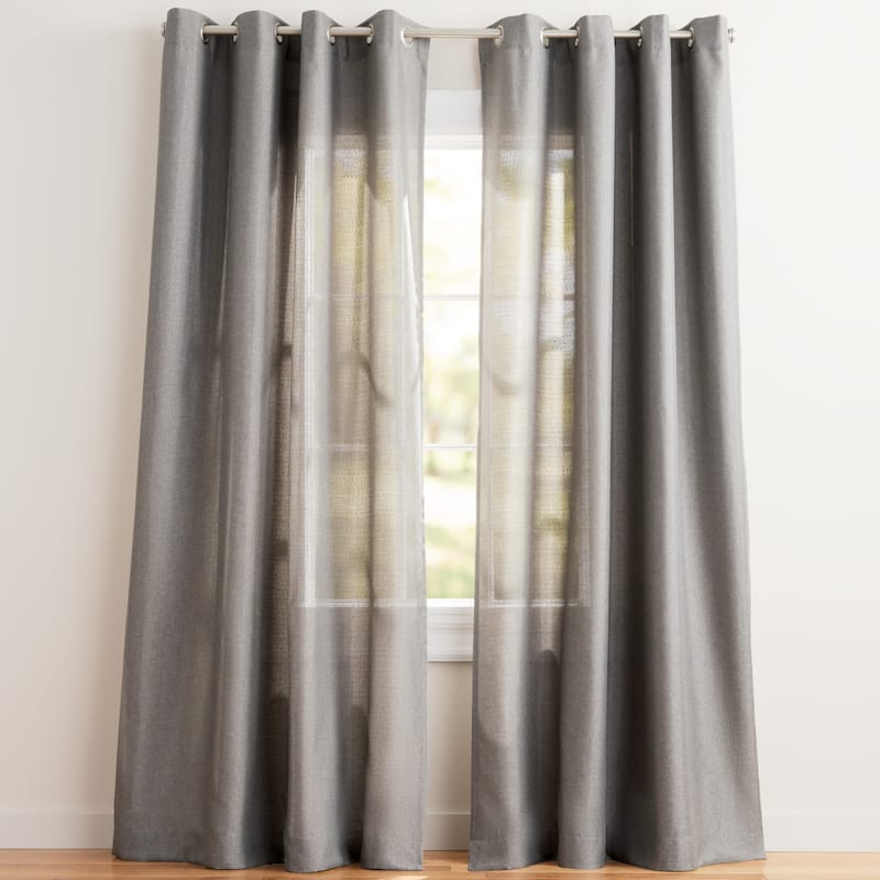 EXCLUSIVE HOME Loha Linen Grommet Top Curtain Panel Pair - 52x96 - Black Pearl