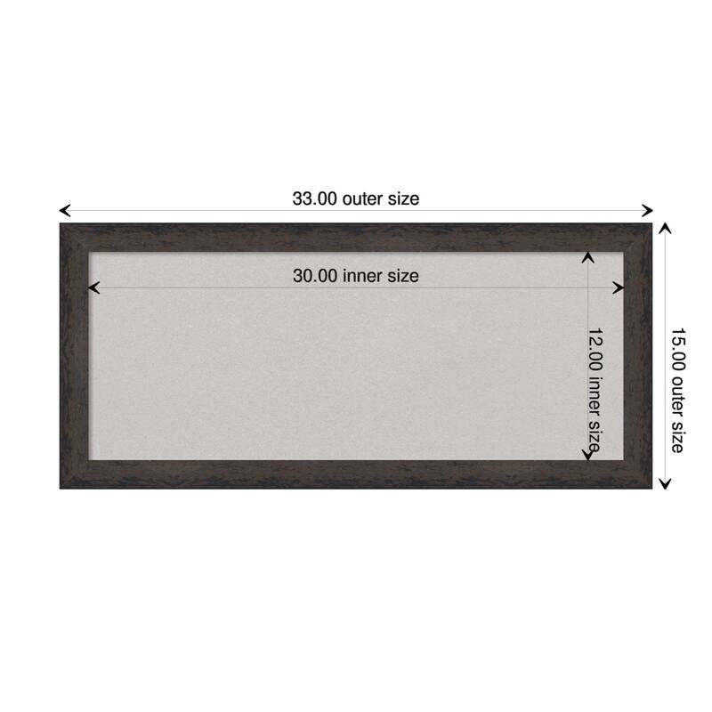 Dappled Black Brown Narrow Wood Framed Grey Corkboard Bulletin Board - Board Size 30x12