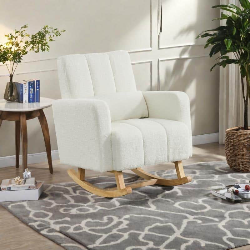 Teddy Velvet Rocking Chair with Pillow and Rubberwood Base