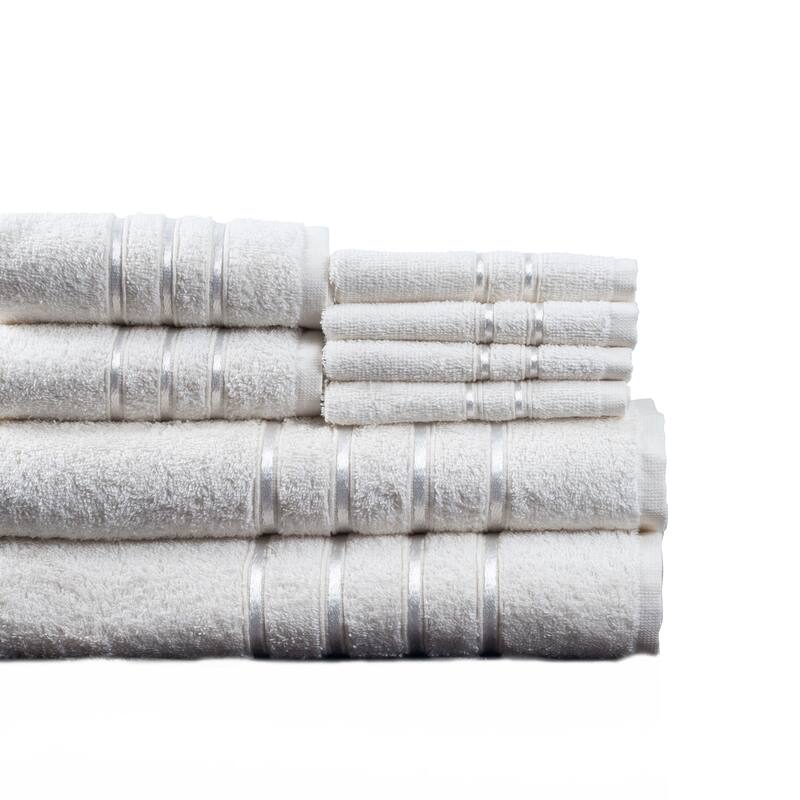 Plush Bathroom Towels - 8-Piece 100% Cotton Towel Set by Lavish Home (White)